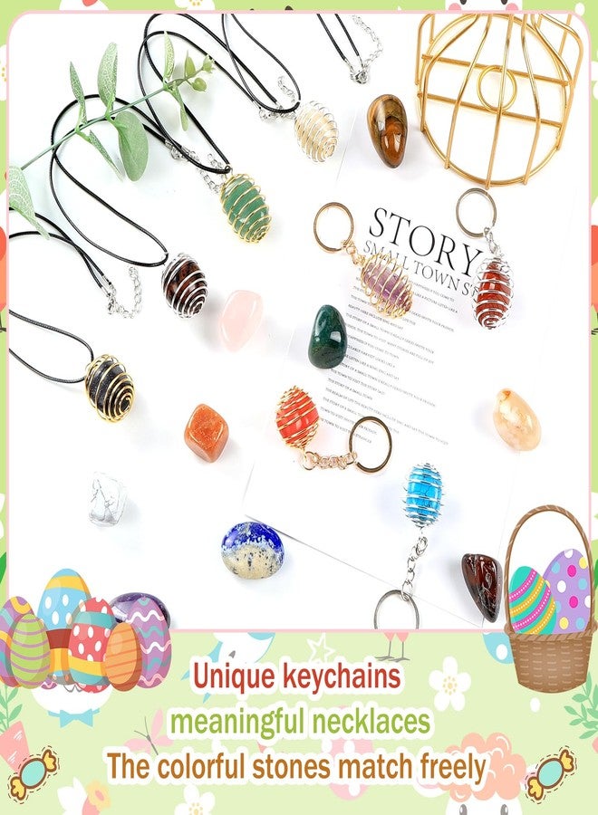Vellibring Easter Basket Stuffers,18pcs Gemstones Prefilled Easter Eggs Natural Mineral Rocks Crystals with Necklace Rope Keychain Easter Party Favors for Egg Hunt, Educational Present for Boys Girls - Image 4